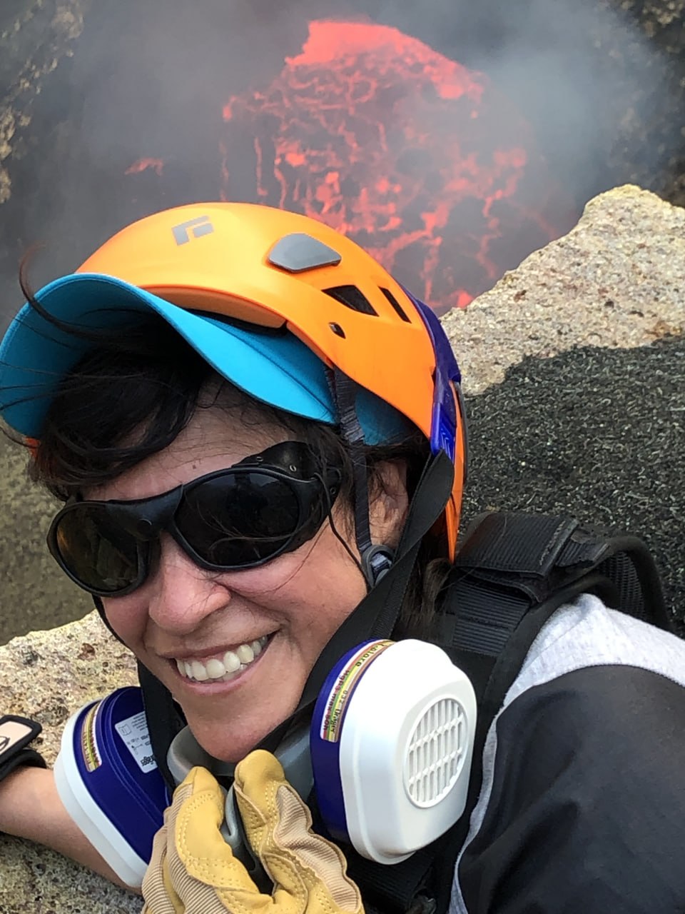 Fran at the rim of an active volcano